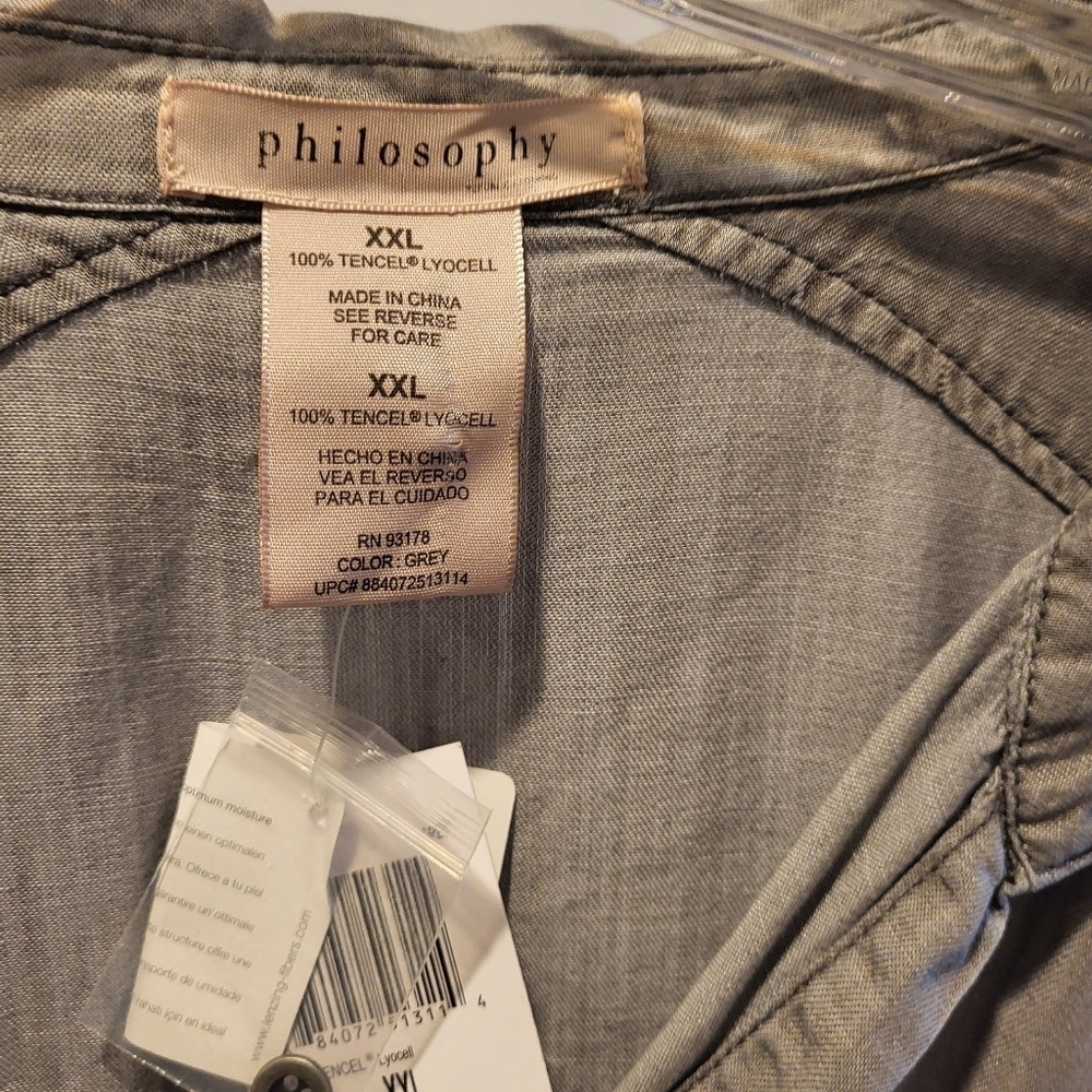 Philosophy Gray Tencel Tunic Shirt Button Down Dress Size XXL NEW with tags! - Picture 5 of 7